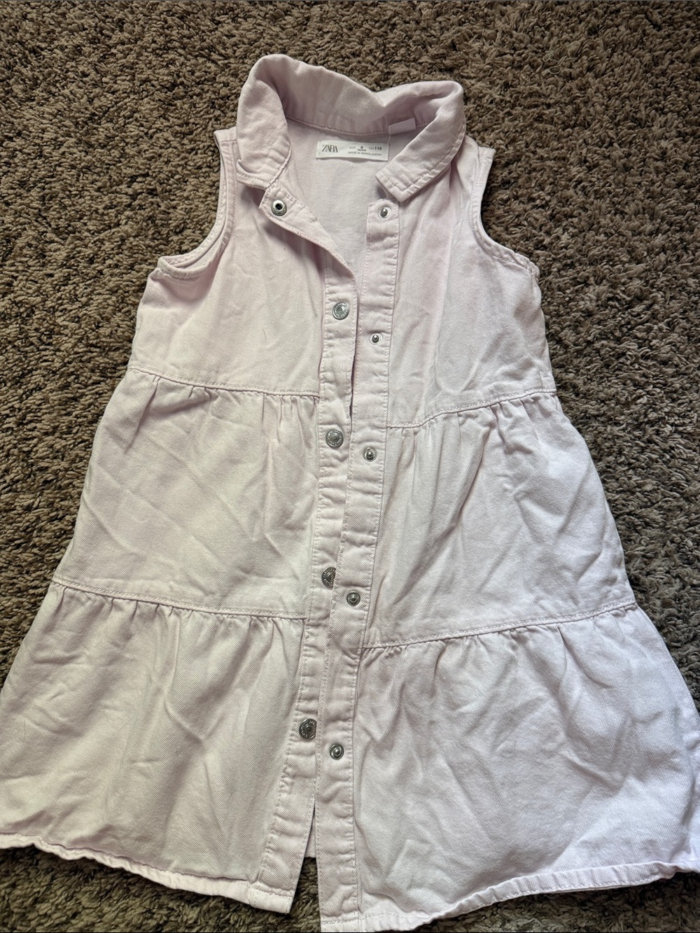 Zara Light Pink Sleeveless Button-Down Tiered Dress